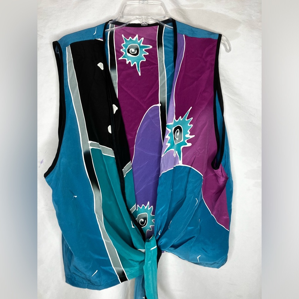 Shekina VTG stunning hand painted silk tie tank top L
